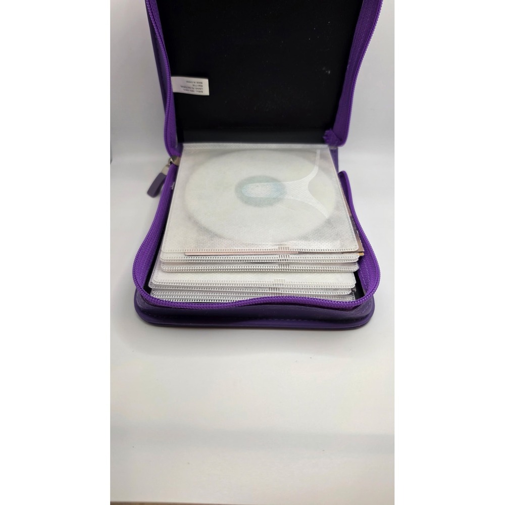 Purple Faux Leather CD DVD Storage Binder Travel Case Zippered Wallet Organizer